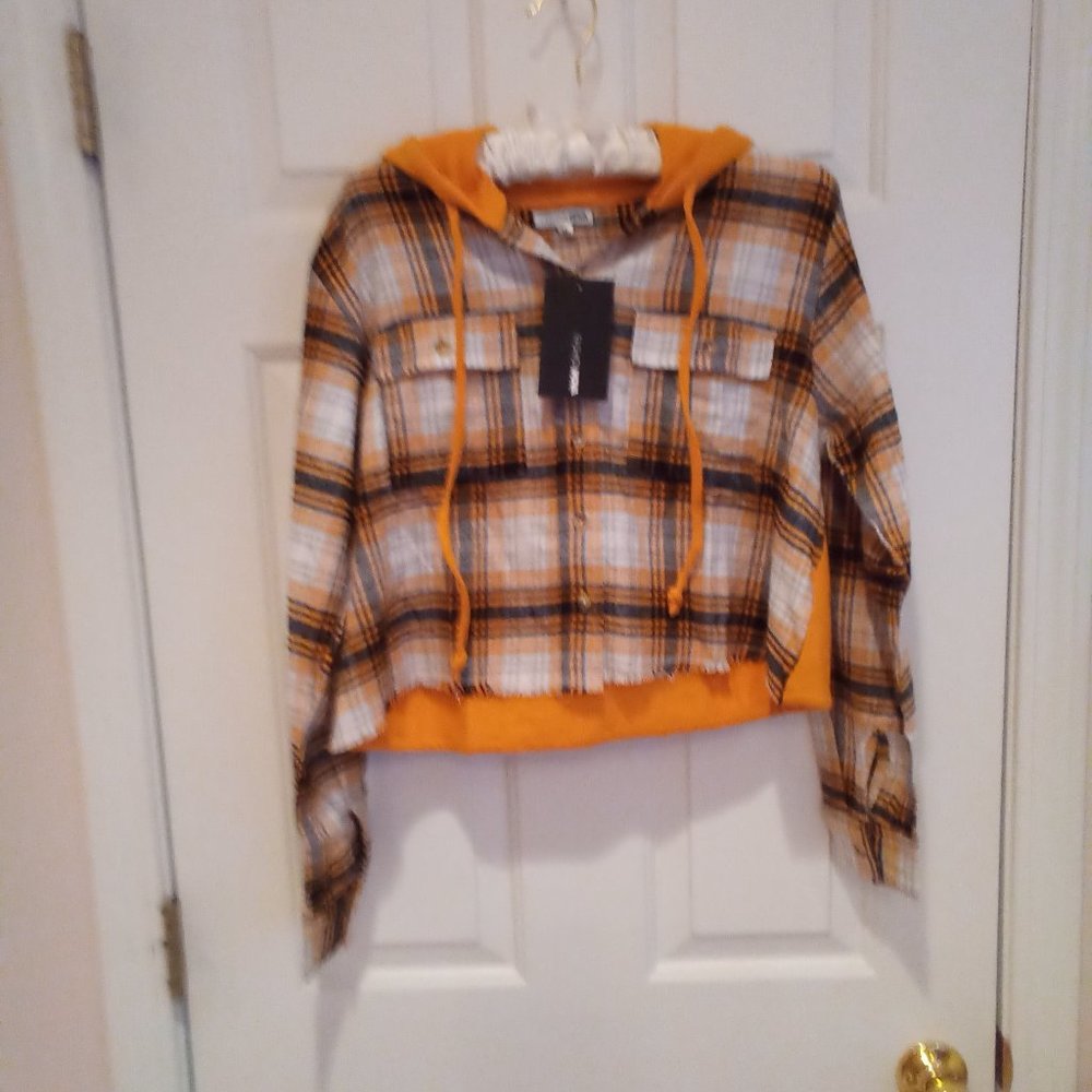 Cropped Hooded flannel & cotton top